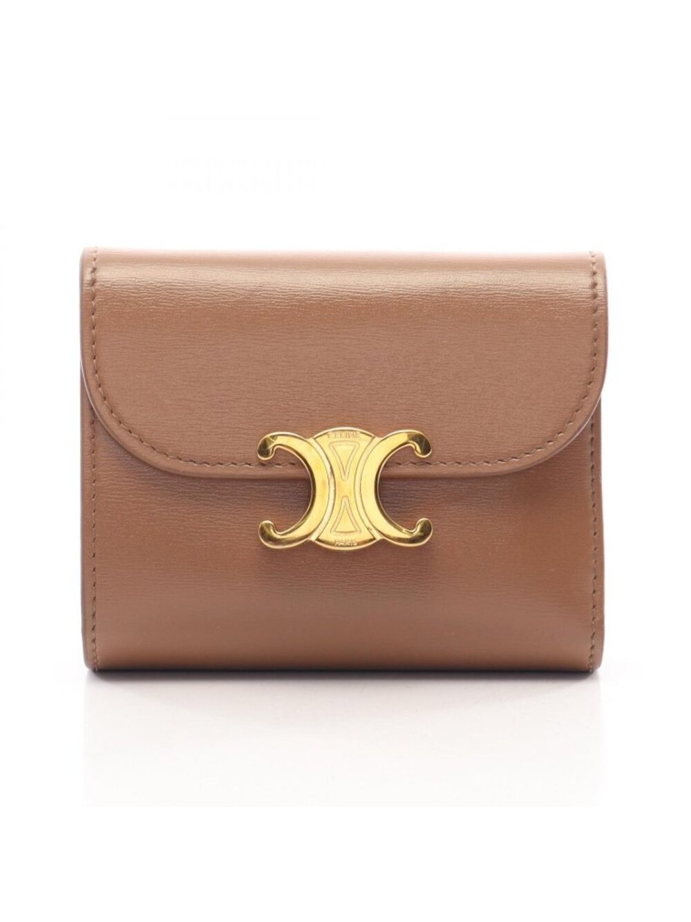 Celine Trifold Wallet Triomphe Small Flap Brown Leather